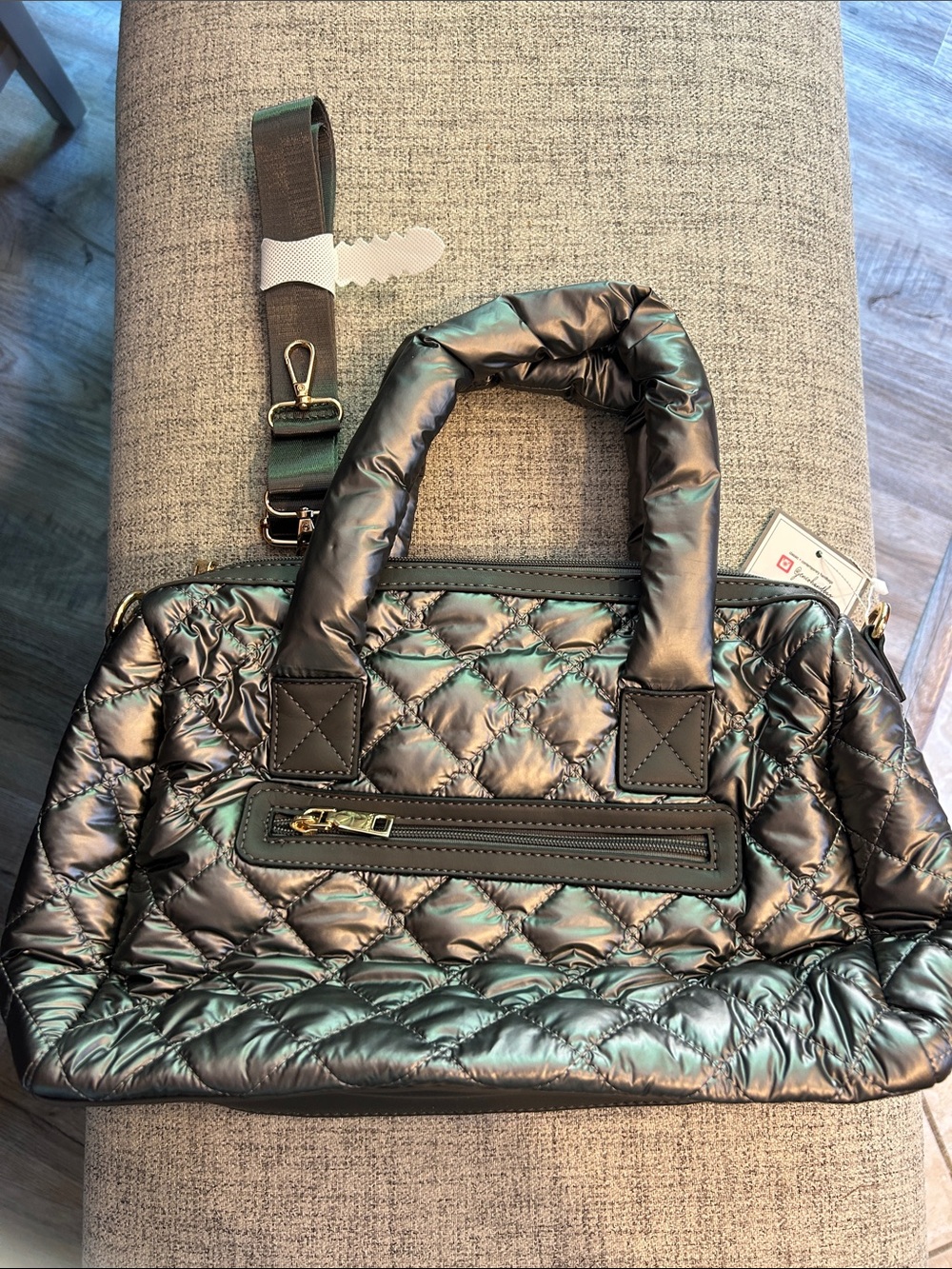 Jen & Co. Quilted Metallic Puffer Tote Bag - Iridescent Silver